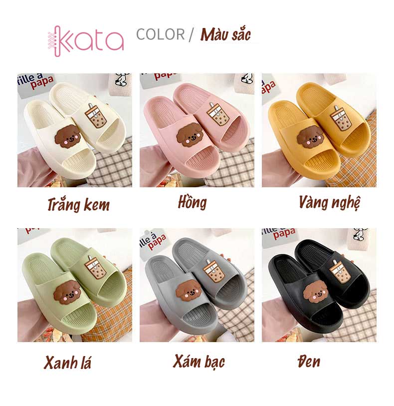 Dép đế dày cặp đôi Nam và Nữ hình chó con và trà sữa dễ thương chất liệu EVA 11549