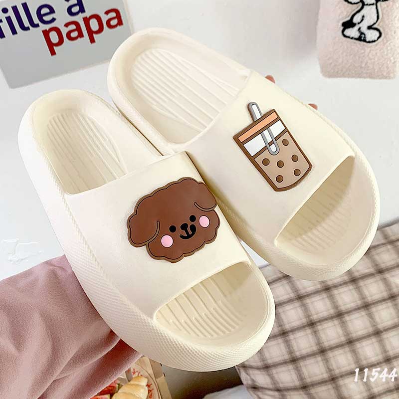 Dép đế dày cặp đôi Nam và Nữ hình chó con và trà sữa dễ thương chất liệu EVA 11549