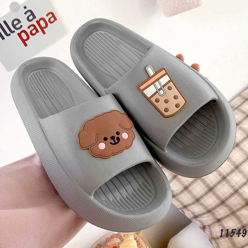 Dép đế dày cặp đôi Nam và Nữ hình chó con và trà sữa dễ thương chất liệu EVA 11549