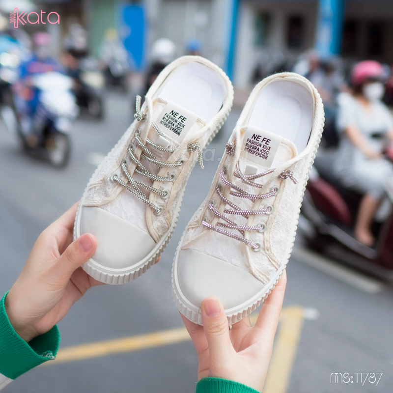 Giày sục giày lười vải ren thoáng khí nữ 11787