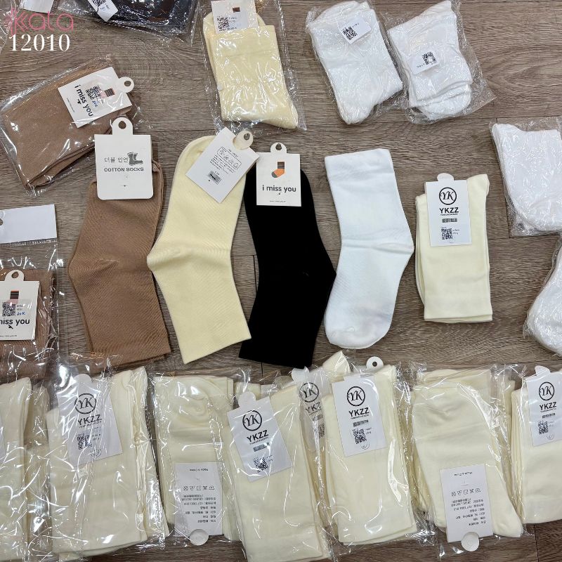 Tất vớ bông cổ trung màu trơn,tất retro phù hợp mọi kiểu giày nữ 12010