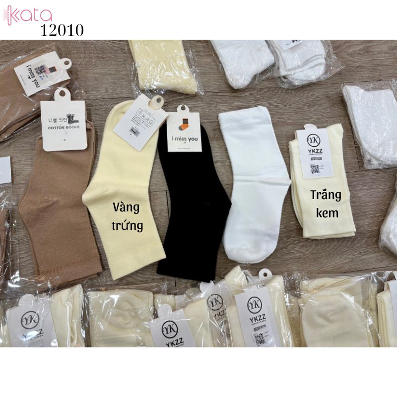 Tất vớ bông cổ trung màu trơn,tất retro phù hợp mọi kiểu giày nữ 12010