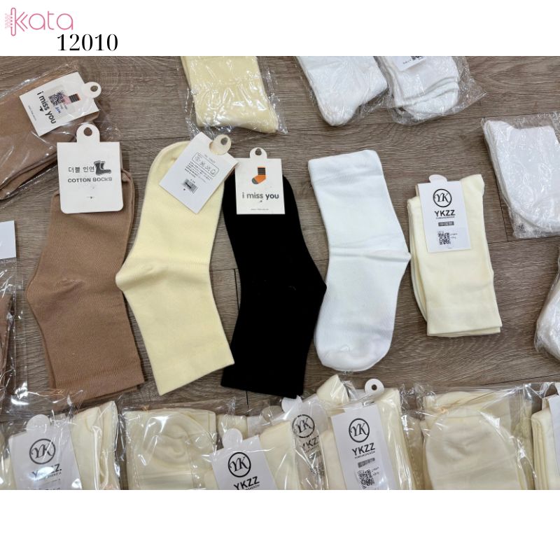 Tất vớ bông cổ trung màu trơn,tất retro phù hợp mọi kiểu giày nữ 12010