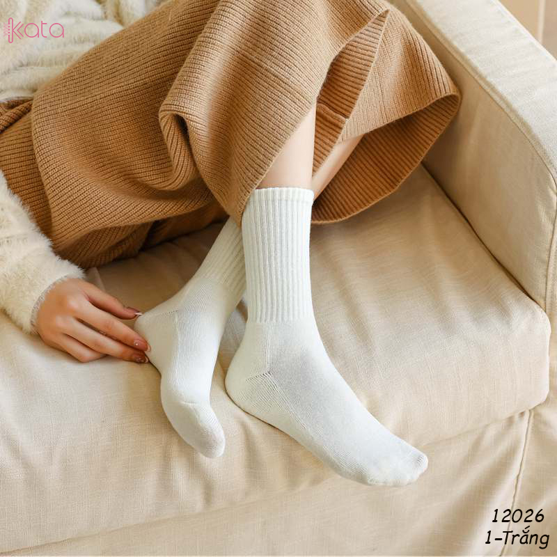 Tất vớ bông lông cừu mùa đông,tất cổ trung,tất màu trơn phong cách Nhật Bản nữ 12026