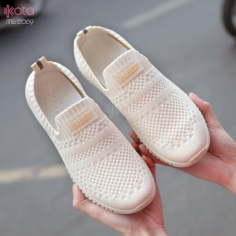 Giày slipon vải dệt thoáng khí mùa hè dạo phố nữ phong cách Hàn Quốc 12070