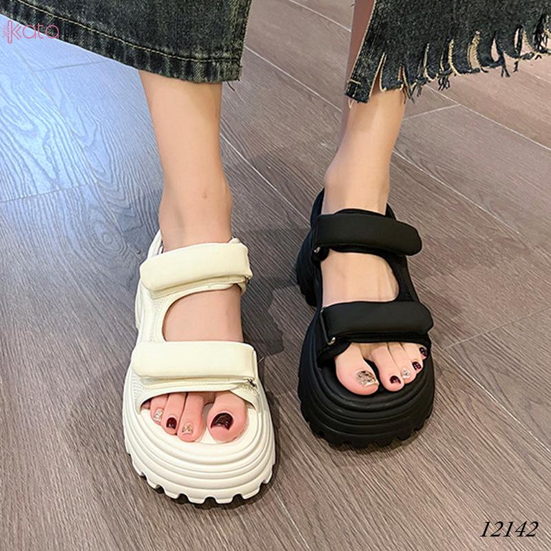 Dép sandal khóa dán nữ mùa hè đế bằng 12143