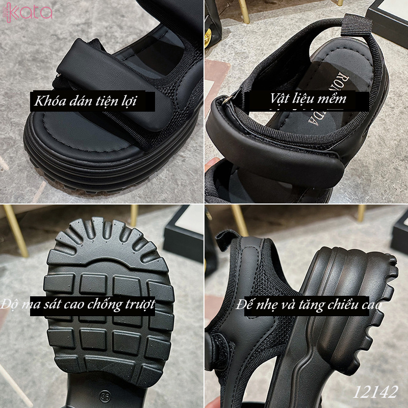 Dép sandal khóa dán nữ mùa hè đế bằng 12143