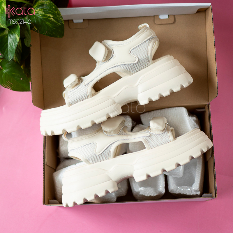 Dép sandal khóa dán nữ mùa hè đế bằng 12143