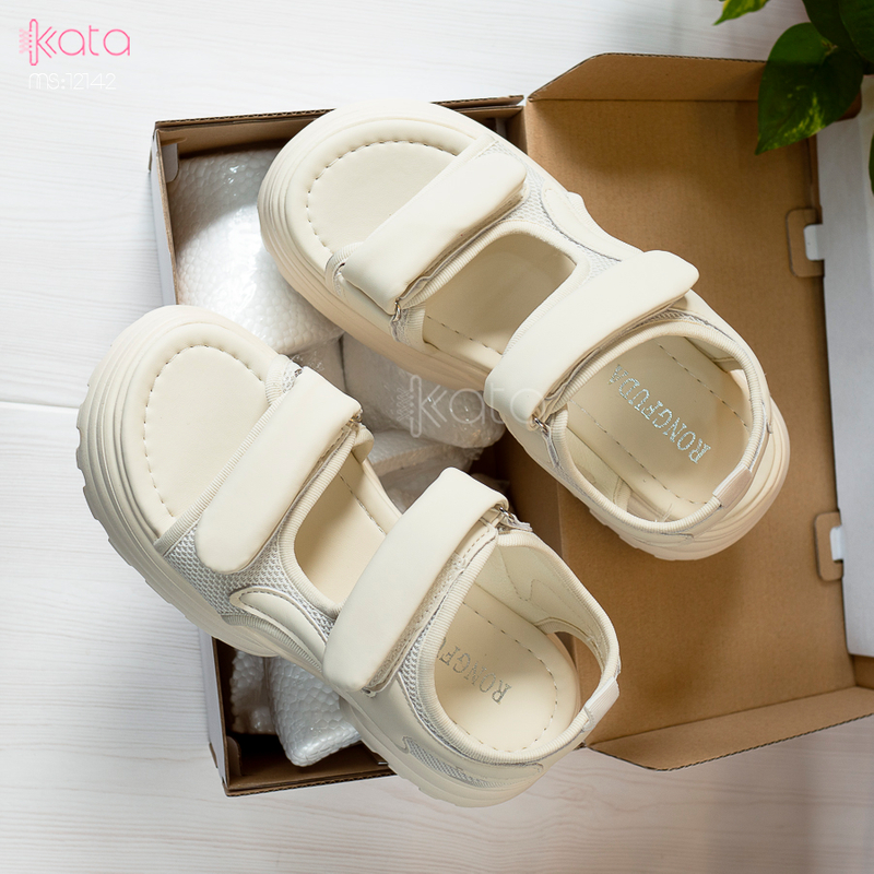 Dép sandal khóa dán nữ mùa hè đế bằng 12143