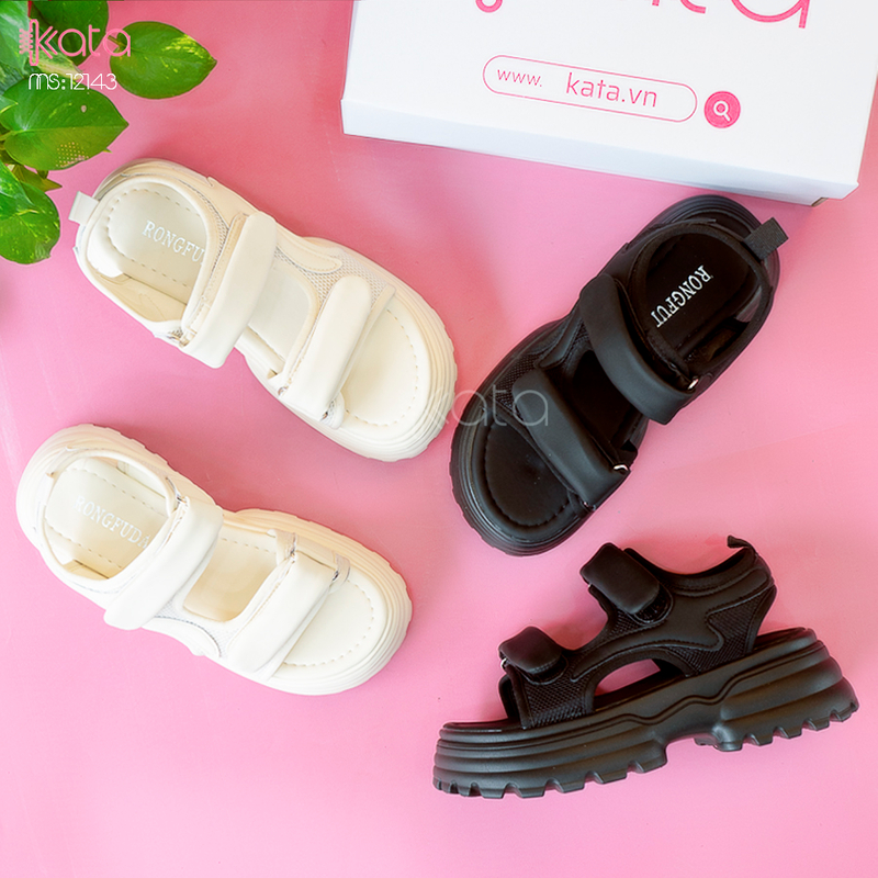 Dép sandal khóa dán nữ mùa hè đế bằng 12143