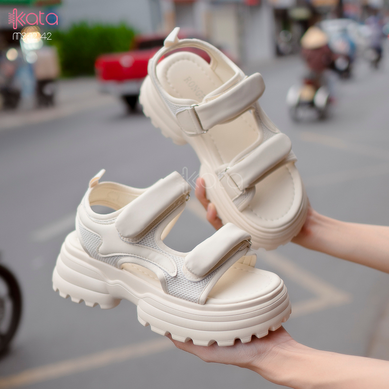 Dép sandal khóa dán nữ mùa hè đế bằng 12143