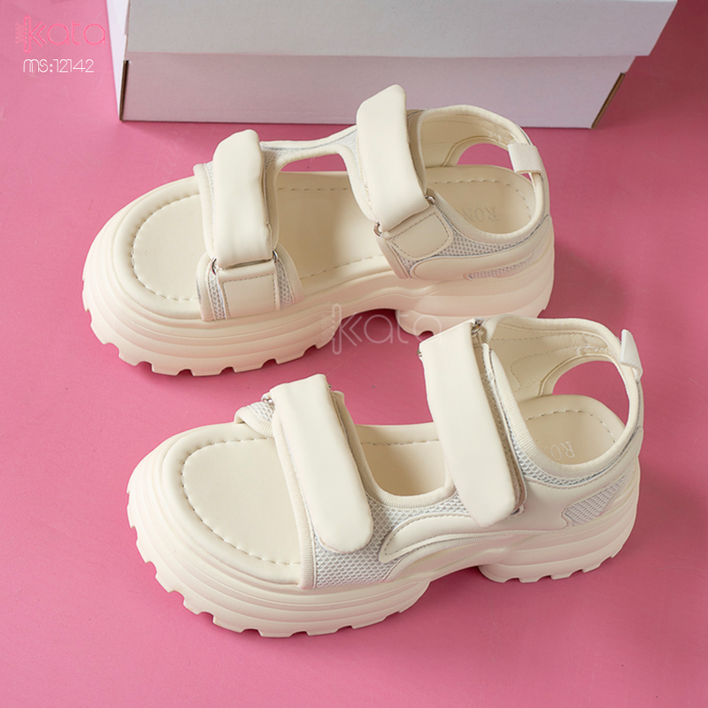 Dép sandal khóa dán nữ mùa hè đế bằng 12143
