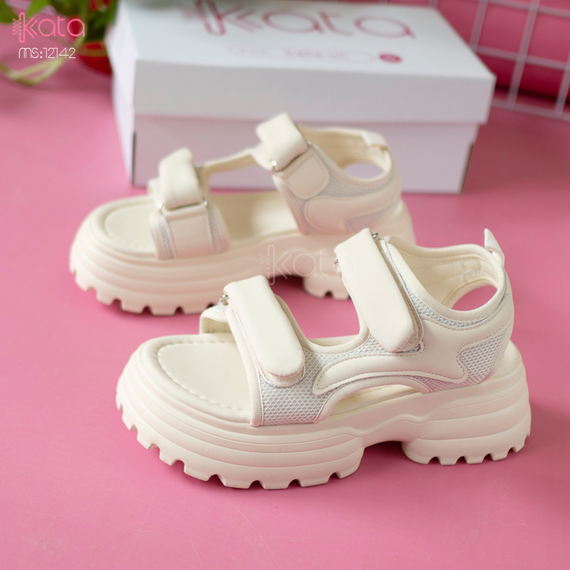 Dép sandal khóa dán nữ mùa hè đế bằng 12143
