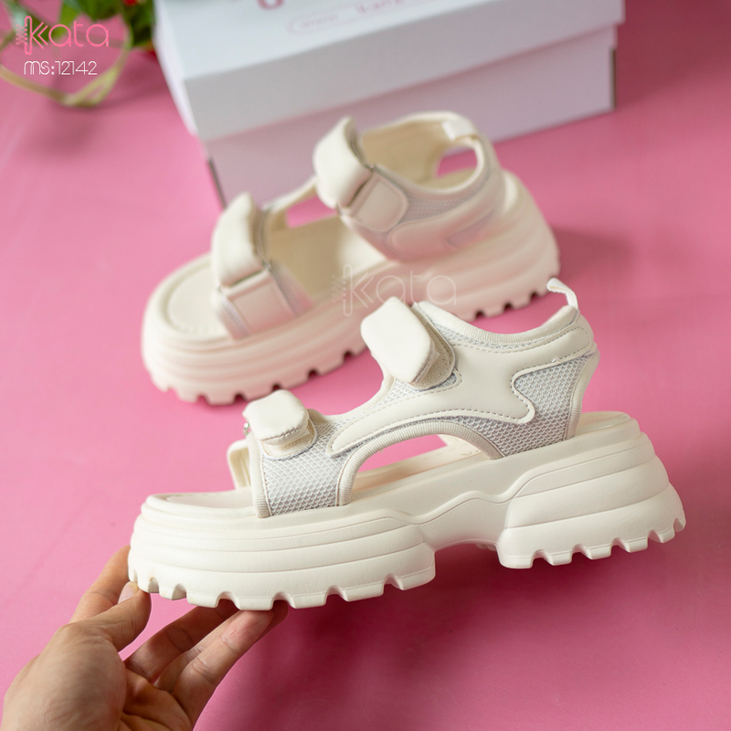 Dép sandal khóa dán nữ mùa hè đế bằng 12143