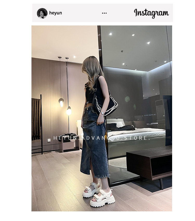 Dép sandal khóa dán nữ mùa hè đế bằng 12143