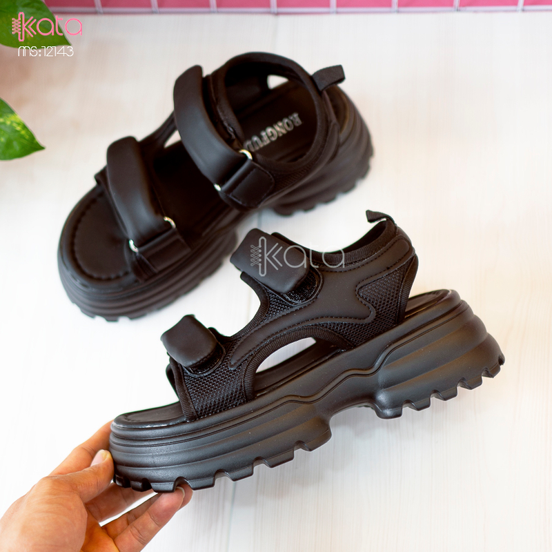 Dép sandal khóa dán nữ mùa hè đế bằng 12143