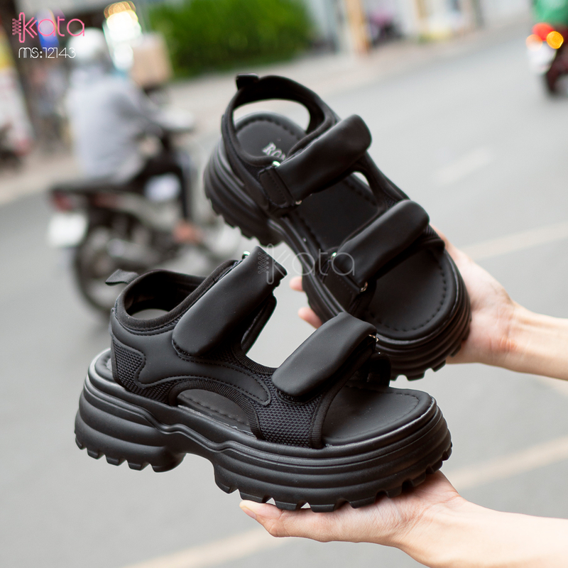 Dép sandal khóa dán nữ mùa hè đế bằng 12143