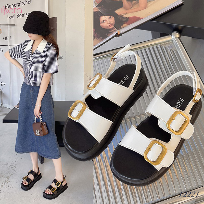 Dép sandal khóa cài nữ mùa hè đế bằng 12222