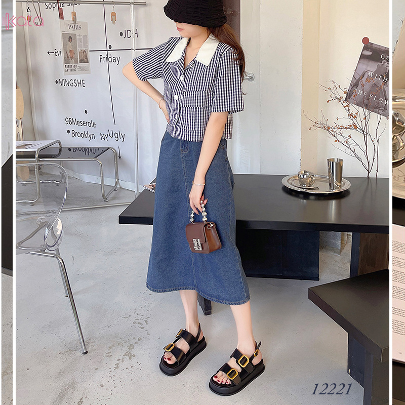 Dép sandal khóa cài nữ mùa hè đế bằng 12222