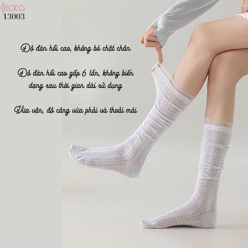 Tất bắp chân ren JK phong cách Hàn Quốc,vớ lưới mỏng đi bốt 13003