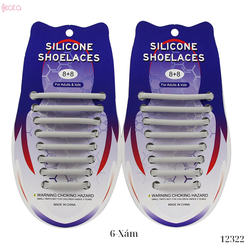 Dây giày lười silicon bản tròn không cần buộc dây người lớn trẻ em 12322 (bộ 16 dây)