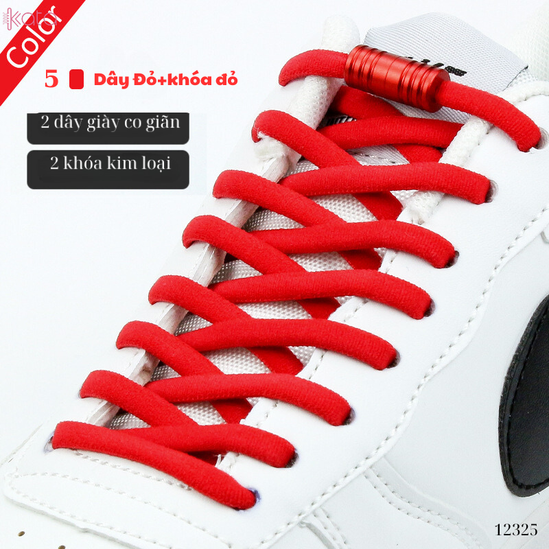 Dây giày bản tròn co giãn + khóa kim loại không cần buộc dây 12325