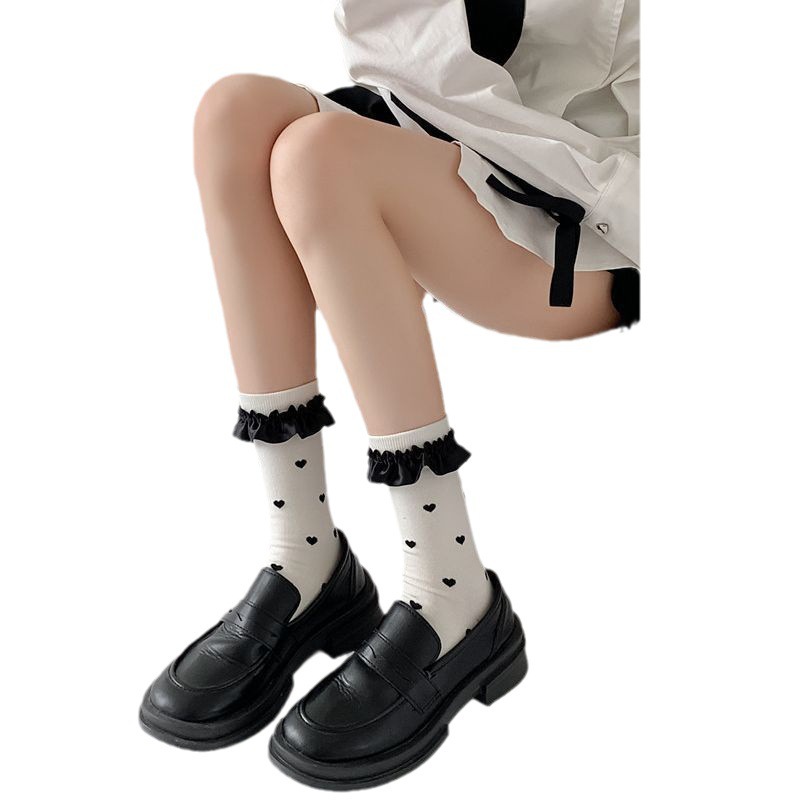 Tất ren(vải Hàn) giữa bắp chân,tất thu đông phong cách JK Nhật Bản nữ 12341