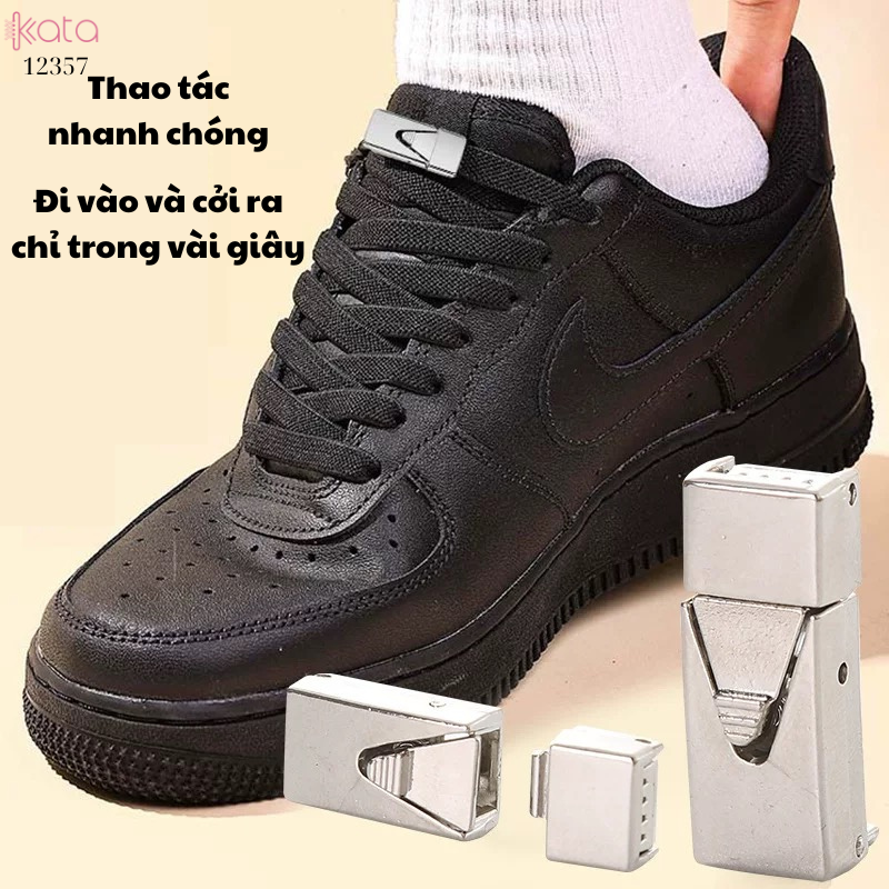 Dây giày bản dẹt co giãn + khóa bấm không cần buộc dây Nam Nữ trẻ em 12357