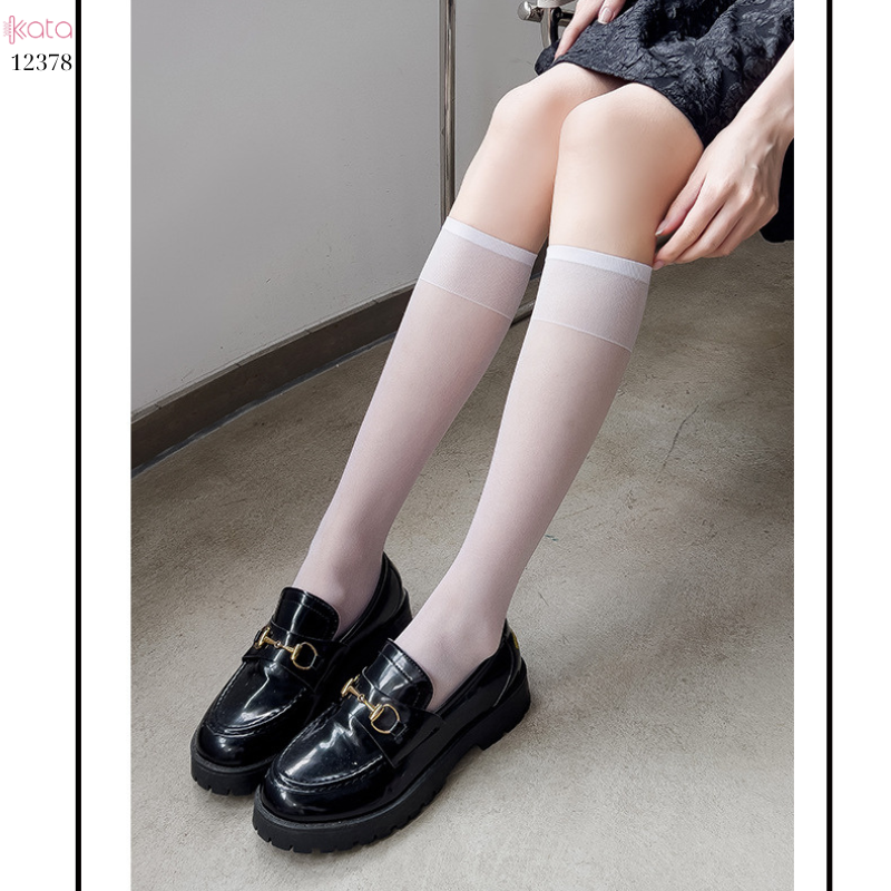 Tất cotton mỏng mờ trong suốt,tất bắp chân JK phong cách Nhật Bản nữ 12378