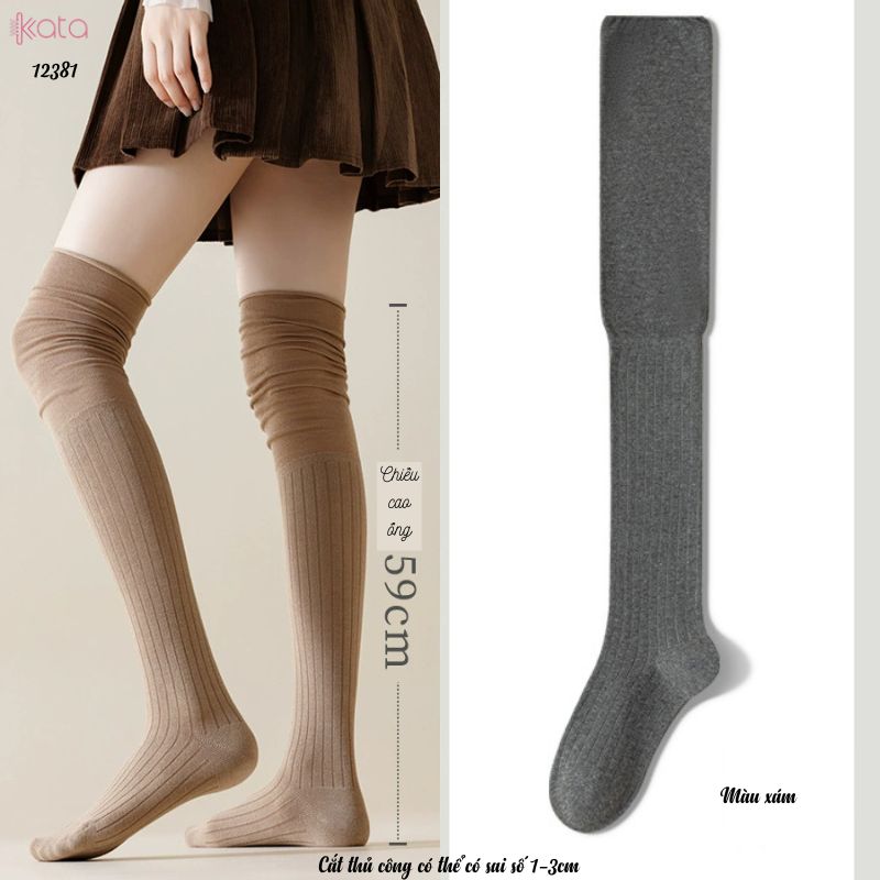 Tất màu trơn qua đầu gối,tất cotton cao cấp(vải Hàn),tất giảm béo bắp chân 12381