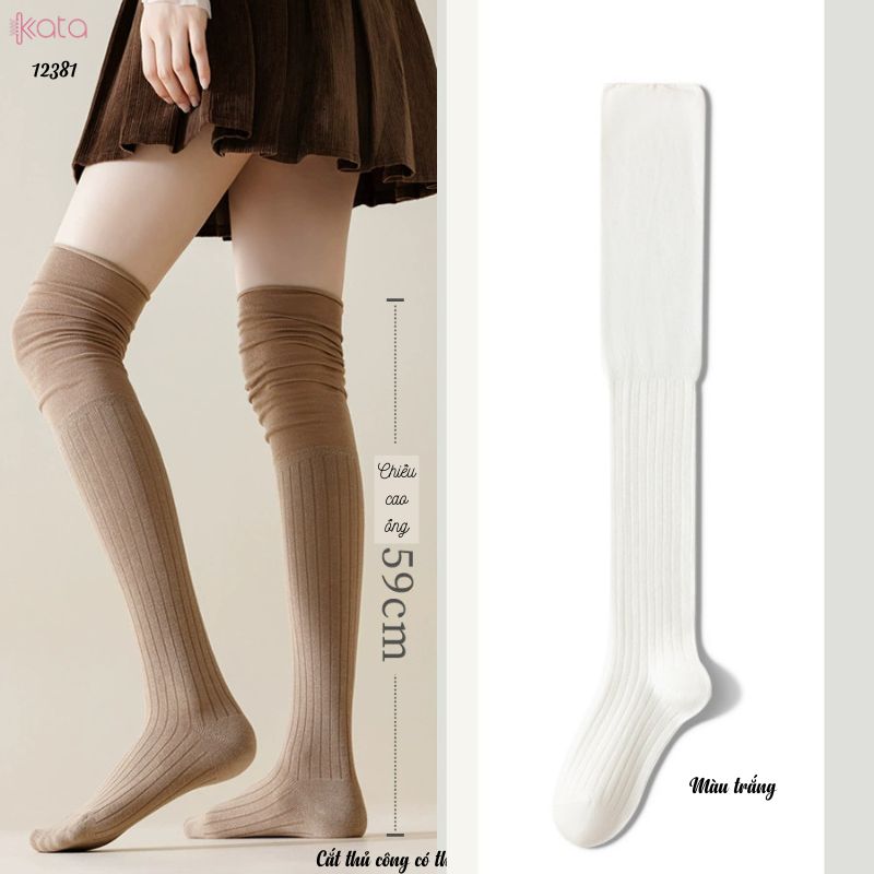 Tất màu trơn qua đầu gối,tất cotton cao cấp(vải Hàn),tất giảm béo bắp chân 12381