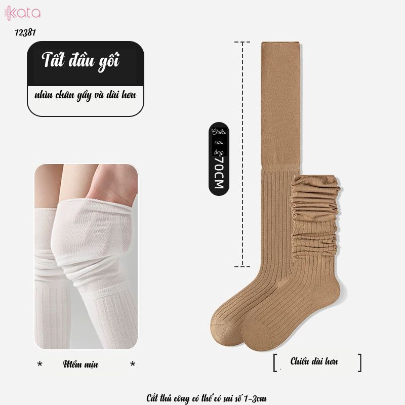 Tất màu trơn qua đầu gối,tất cotton cao cấp(vải Hàn),tất giảm béo bắp chân 12381
