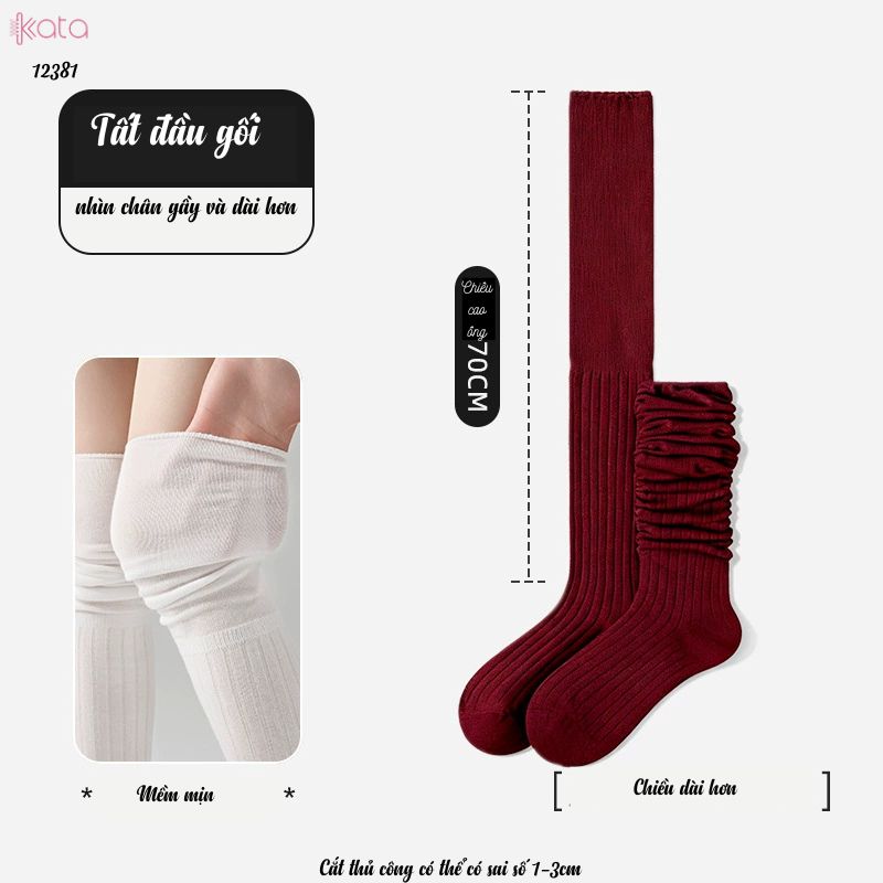 Tất màu trơn qua đầu gối,tất cotton cao cấp(vải Hàn),tất giảm béo bắp chân 12381