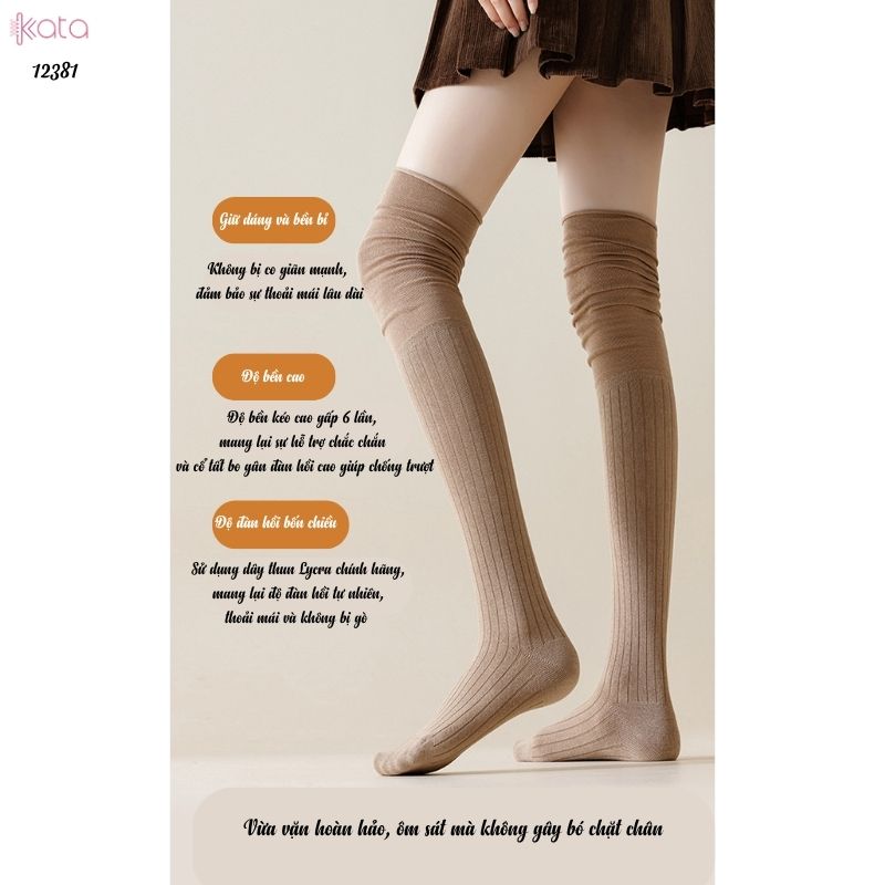 Tất màu trơn qua đầu gối,tất cotton cao cấp(vải Hàn),tất giảm béo bắp chân 12381