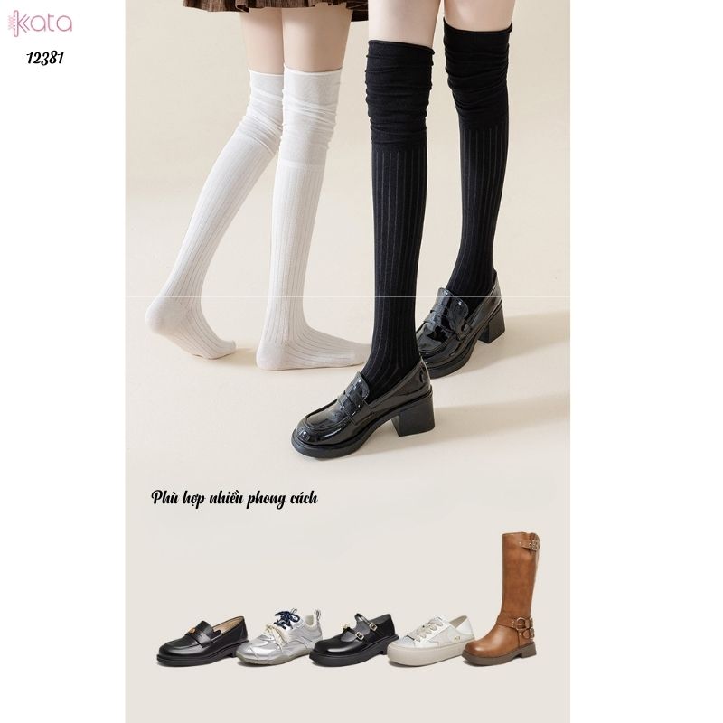 Tất màu trơn qua đầu gối,tất cotton cao cấp(vải Hàn),tất giảm béo bắp chân 12381