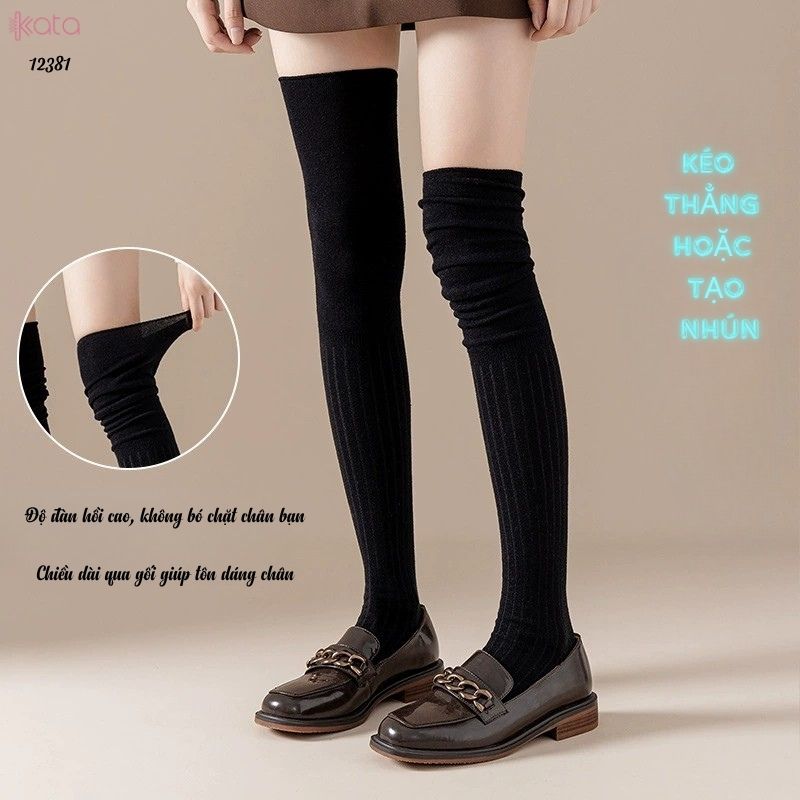 Tất màu trơn qua đầu gối,tất cotton cao cấp(vải Hàn),tất giảm béo bắp chân 12381