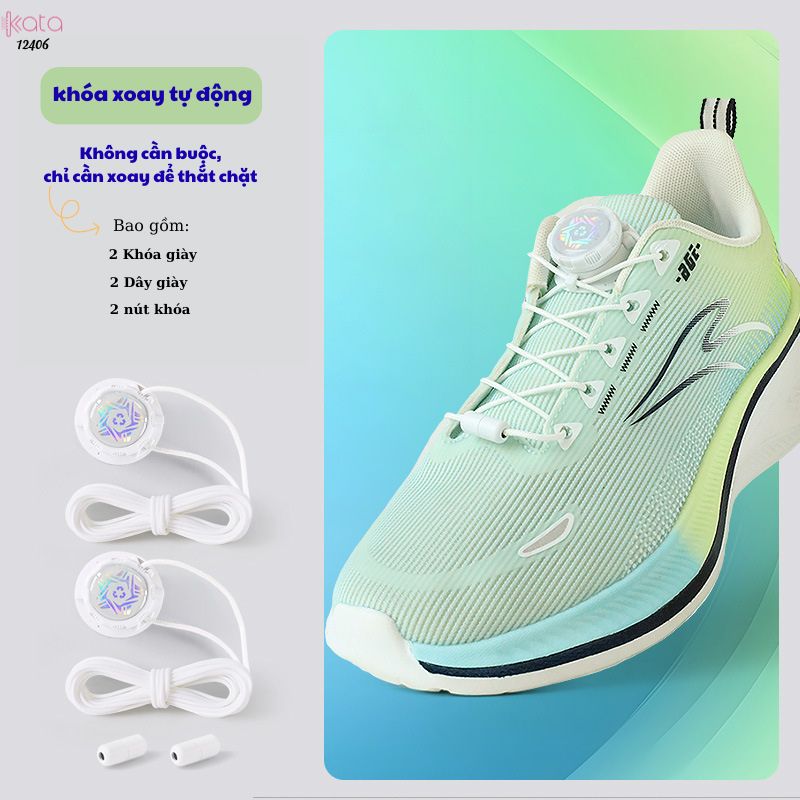 Dây giày lười khóa xoay tự động,nút tự khóa dây tiện lợi Nam Nữ Trẻ em 12406