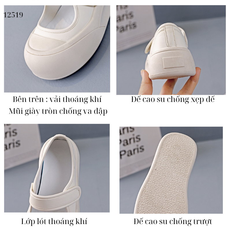 Giày lười khóa dán tiện lợi,giày slip on Mary Jane đế bánh mì nữ 12520