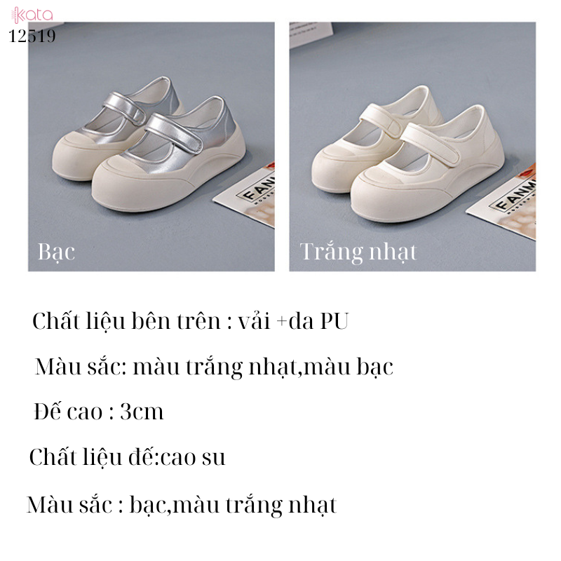 Giày lười khóa dán tiện lợi,giày slip on Mary Jane đế bánh mì nữ 12520