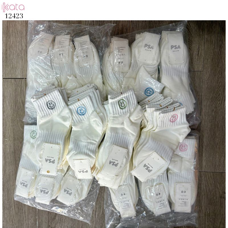 Tất thêu mặt cười,tất mỏng xuân hè cotton thoáng khí 12423