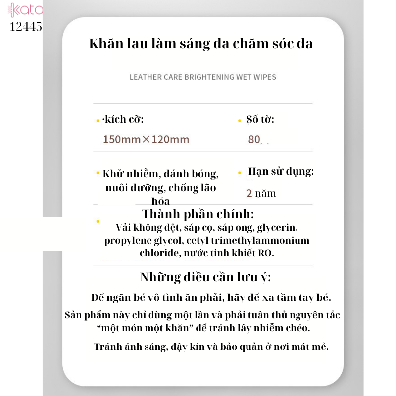 Khăn ướt lau đồ da,bảo trì,làm sáng,giày da,túi da,quần áo da 12445