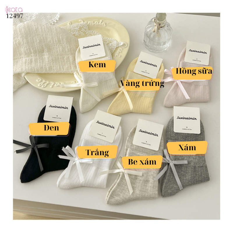 Tất nơ ruy băng nữ,100% cotton mềm mịn thấm hút mồ hôi 12497