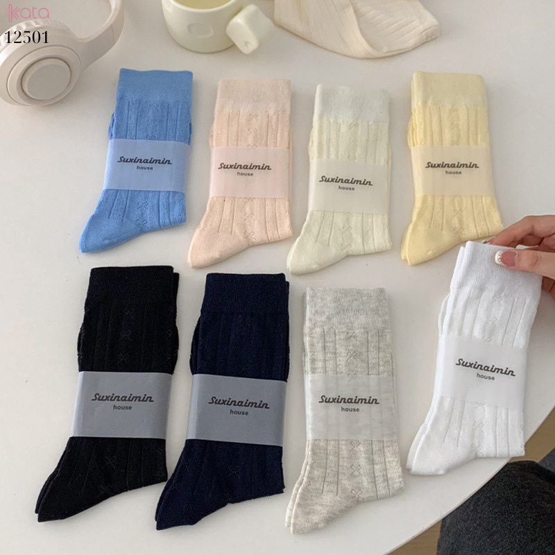 Tất 100% cotton mỏng mát mùa hè,thấm hút mồ hôi tốt 12501