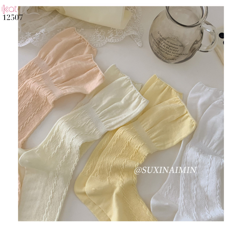 Tất cuộn mép Miu 100% cotton thoáng khí,phong cách múa ba lê 12507