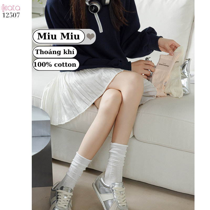 Tất cuộn mép Miu 100% cotton thoáng khí,phong cách múa ba lê 12507