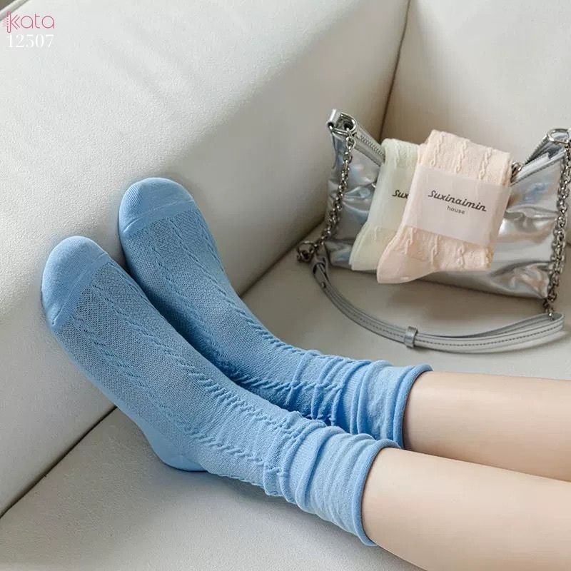 Tất cuộn mép Miu 100% cotton thoáng khí,phong cách múa ba lê 12507