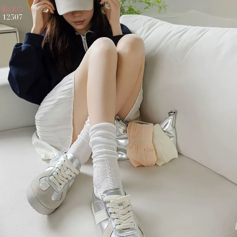 Tất cuộn mép Miu 100% cotton thoáng khí,phong cách múa ba lê 12507