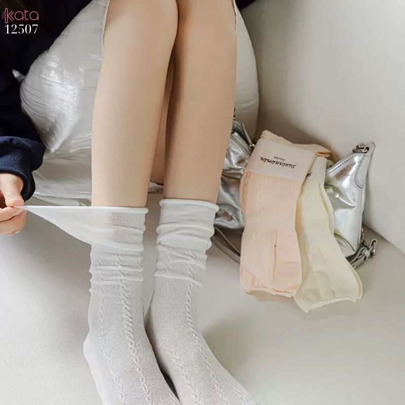 Tất cuộn mép Miu 100% cotton thoáng khí,phong cách múa ba lê 12507