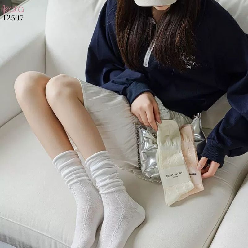 Tất cuộn mép Miu 100% cotton thoáng khí,phong cách múa ba lê 12507