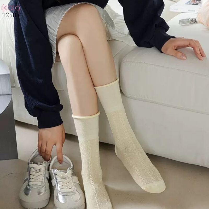 Tất cuộn mép Miu 100% cotton thoáng khí,phong cách múa ba lê 12507